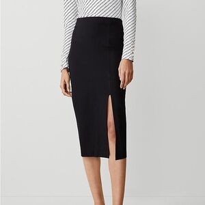 Black Ponte Pull-On Slit Pencil Skirt